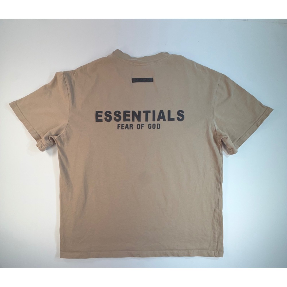 Fear of God Essentials T-Shirt Tan Khaki Logo Streetwear Mens Size Large